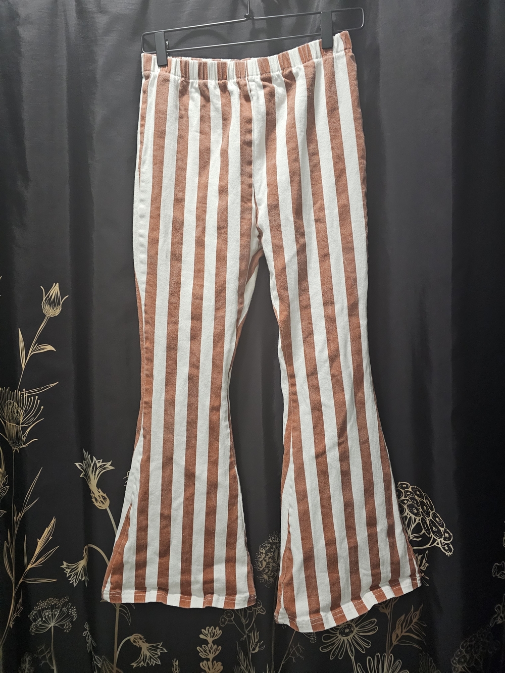 Striped Flared Pants - Burnt Orange & White